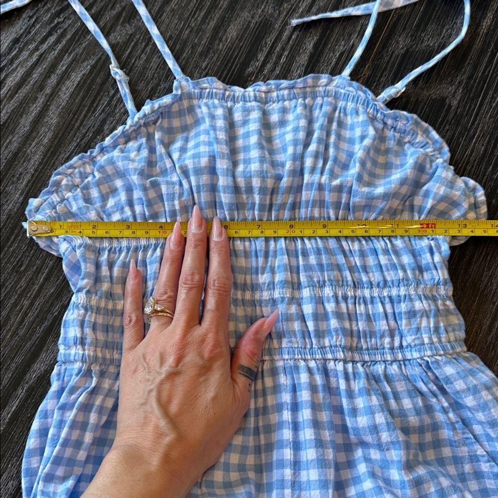 Sincerely Jules Blue Gingham Smocked Sleeveless Ruffled Wide Leg Jumpsuit, XS - Picture 4 of 7